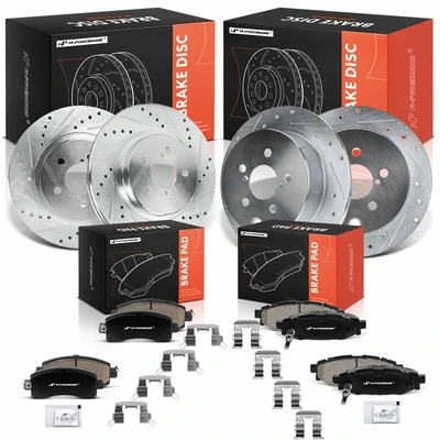 12 Pcs Front & Rear Drilled Brake Rotors & Ceramic Brake Pads