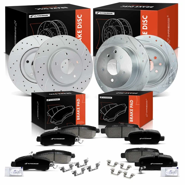 2013-2023 Nissan Altima Drilled & Slotted Disc Brake Rotors and Ceramic Pads Kit, 12 Pcs, Front & Rear, A-Premium, APBRPS1565