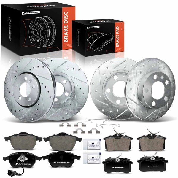 Drilled & Slotted Disc Brake Rotors and Ceramic Pads Kit, 12 Pcs, Front & Rear, A-Premium, APBRPS1060