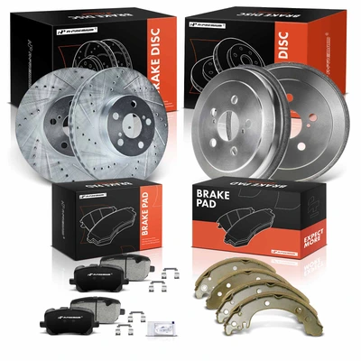 12 Pcs Front Drilled Brake Rotors & Ceramic Brake Pads & Rear Brake Drums & Brake Shoes