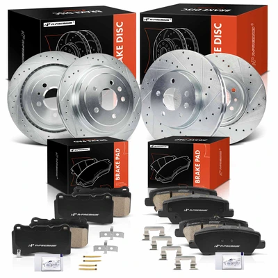 12 Pcs Front & Rear Drilled Brake Rotors & Ceramic Brake Pads