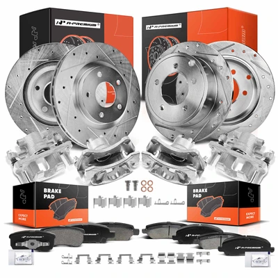 16 Pcs Front & Rear Drilled Brake Rotors & Pads + Brake Calipers