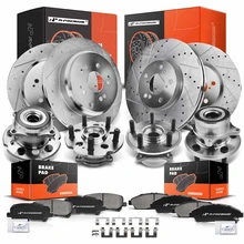 16 Pcs Front & Rear Drilled Brake Rotor & Pads + Wheel Hub Bearing