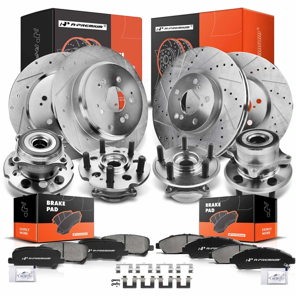 16 Pcs Front & Rear Drilled Brake Rotor & Pads + Wheel Hub Bearing for Acura MDX ZDX Honda