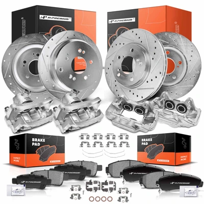 16 Pcs Front & Rear Drilled Brake Rotors & Pads + Brake Calipers