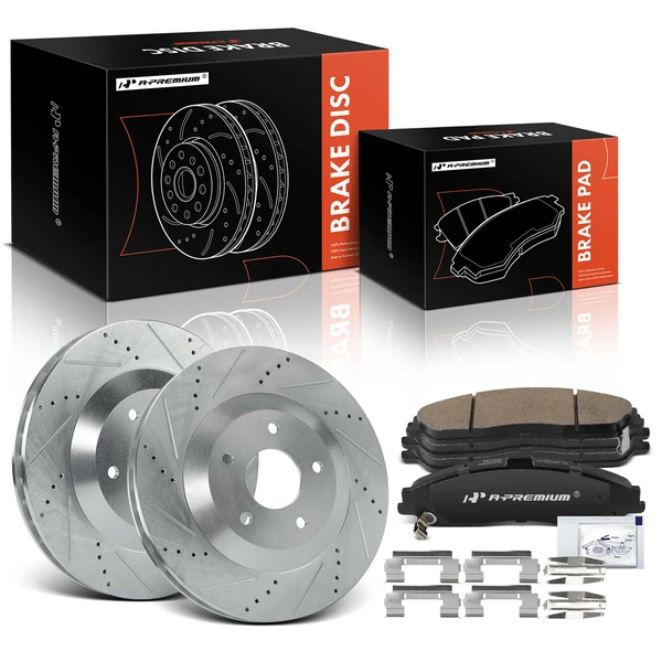 Drilled & Slotted Disc Brake Rotors and Ceramic Pads Kit, 6 Pcs, Front Driver & Passenger, A-Premium, APBRPS1575