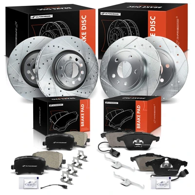 12 Pcs Front & Rear Drilled Brake Rotors & Ceramic Brake Pads
