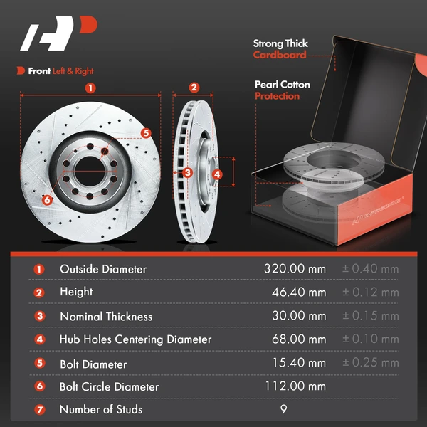 Drilled & Slotted Disc Brake Rotors and Ceramic Pads Kit, 12 Pcs, Front & Rear, A-Premium, APBRPS480