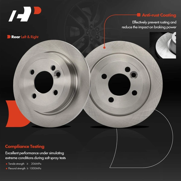 2 Pcs Rear Disc Brake Rotors for Mini Cooper 2002-2006