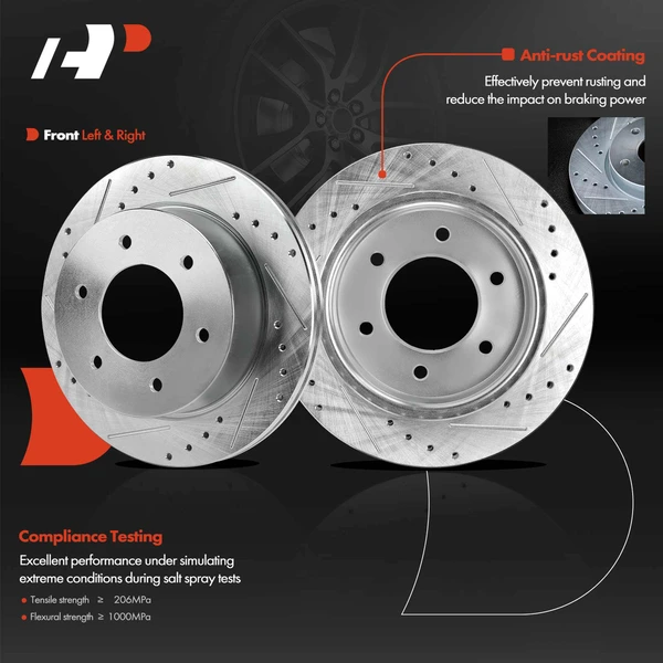 2 Pcs Rear Drilled Brake Rotors for Ford Bronco 2021-2023 Ranger 2019-2022