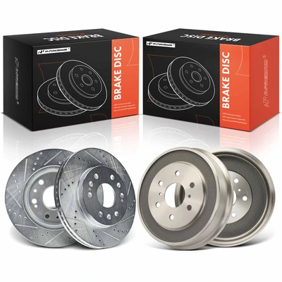 4 Pcs Front & Rear Drilled Brake Rotors & Brake Drums