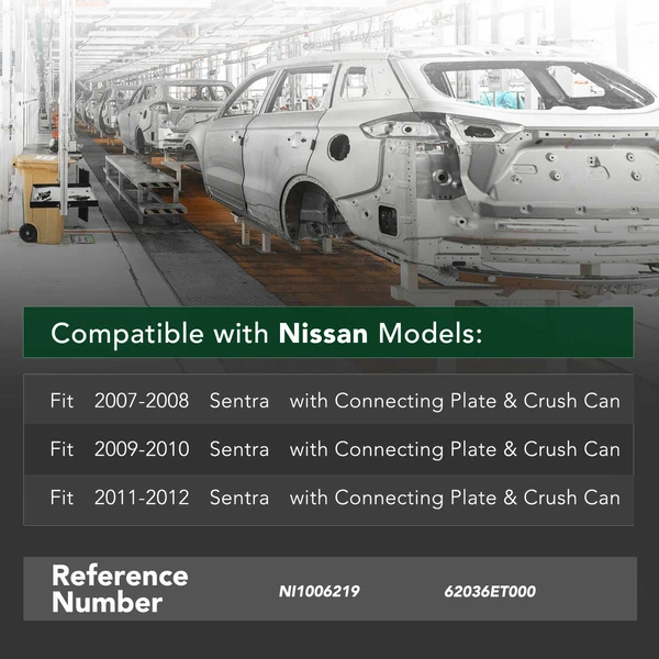 Front Bumper Reinforcement with Connecting Plate for Nissan Sentra 2007-2012 Steel