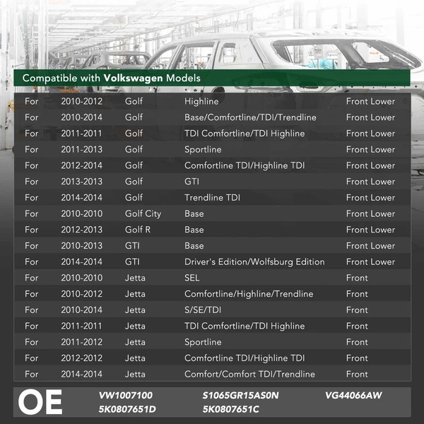 Bumper ReinForcement for 2010-2014 Volkswagen Jetta