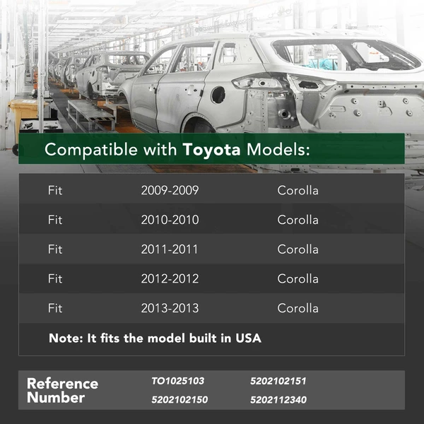 Front Bumper Cover ReinForcement for 2009-2013 Toyota Corolla