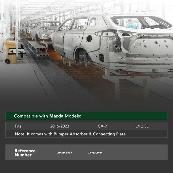 Front Bumper Reinforcement with Absorber & Plate for 2016-2023 Mazda CX-9