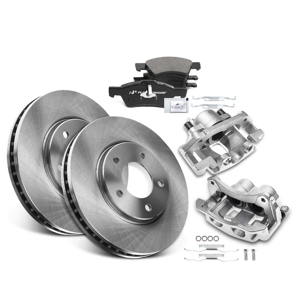 2001-2007 Dodge Caravan Disc Brake Rotors and Ceramic Pads Kit with Calipers, 8 Pcs, Front Driver & Passenger, A-Premium, APBRPR648