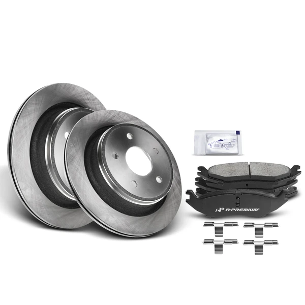 Disc Brake Rotors and Ceramic Pads Kit, 6 Pcs, Rear Driver & Passenger, A-Premium, APBRPR134