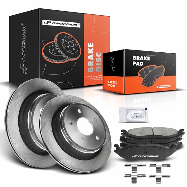 2011-2018 Ram 1500 Disc Brake Rotors and Ceramic Pads Kit, 6 Pcs, Rear Driver & Passenger, A-Premium, APBRPR134