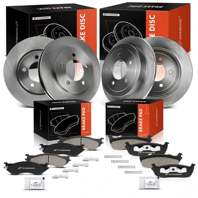 12 Pcs Front & Rear Disc Brake Rotors & Ceramic Brake Pads