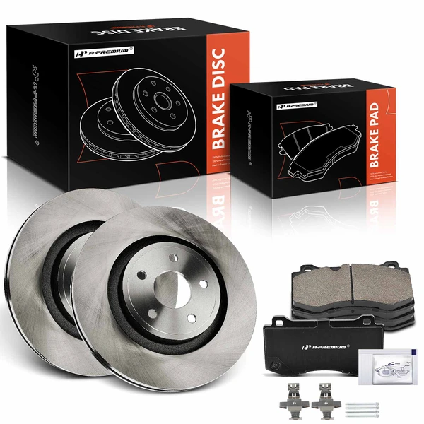 2006-2010 Jeep Grand Cherokee Disc Brake Rotors and Ceramic Pads Kit, 6 Pcs, Front Driver & Passenger, A-Premium, APBRPR1381