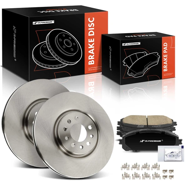 2014-2022 Jeep Cherokee Disc Brake Rotors and Ceramic Pads Kit, 6 Pcs, Front Driver & Passenger, A-Premium, APBRPR1393