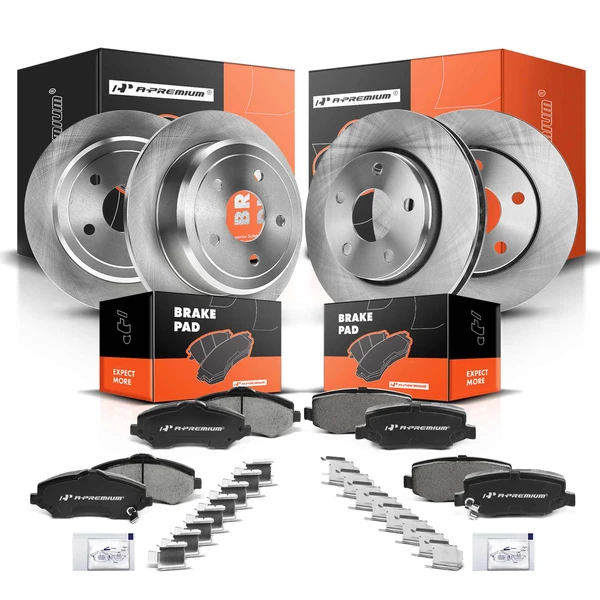 2007-2017 Jeep Wrangler Disc Brake Rotors and Ceramic Pads Kit, 12 Pcs, Front & Rear, A-Premium, APBRPR319
