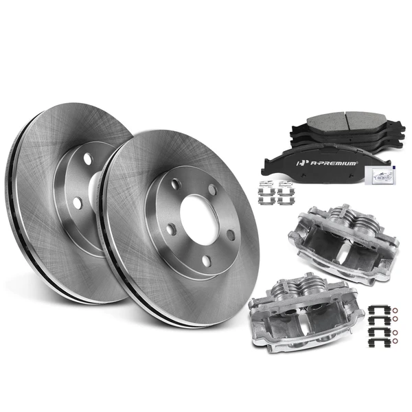 1999-2002 Ford Mustang Disc Brake Rotors and Ceramic Pads Kit with Calipers, 8 Pcs, Front Driver & Passenger, A-Premium, APBRPR649