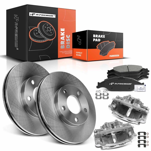 Disc Brake Rotors and Ceramic Pads Kit with Calipers, 8 Pcs, Front Driver & Passenger, A-Premium, APBRPR649