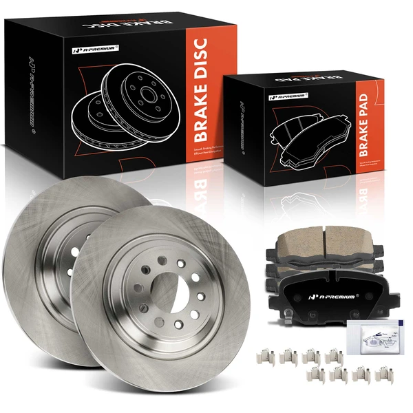 2014-2021 Jeep Cherokee Disc Brake Rotors and Ceramic Pads Kit, 6 Pcs, Rear Driver & Passenger, A-Premium, APBRPR1386