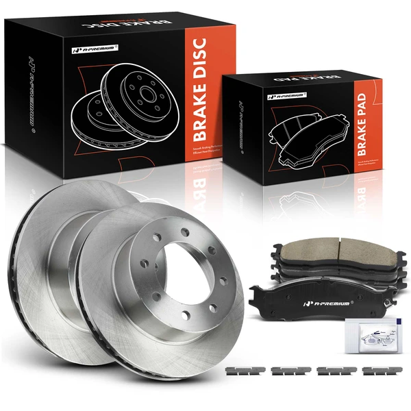 2006-2008 Dodge Ram 1500 Disc Brake Rotors and Ceramic Pads Kit, 6 Pcs, Front Driver & Passenger, A-Premium, APBRPR483