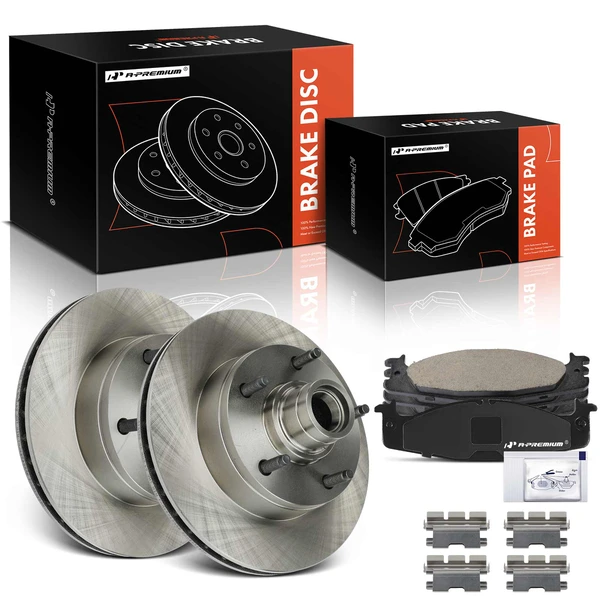 2003 Ford E-150 Club Wagon Disc Brake Rotors and Ceramic Pads Kit, 6 Pcs, Front Driver & Passenger, A-Premium, APBRPR1775