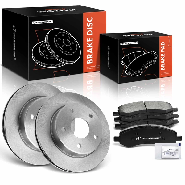 2006-2009 Mitsubishi Raider Disc Brake Rotors and Ceramic Pads Kit, 6 Pcs, Front Driver & Passenger, A-Premium, APBRPR489