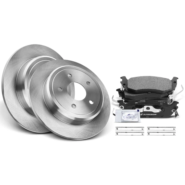 Disc Brake Rotors and Ceramic Pads Kit, 6 Pcs, Rear Driver & Passenger, A-Premium, APBRPR321