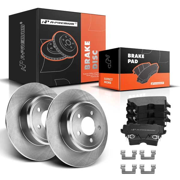 2009-2020 Dodge Challenger Disc Brake Rotors and Ceramic Pads Kit, 6 Pcs, Rear Driver & Passenger, A-Premium, APBRPR008