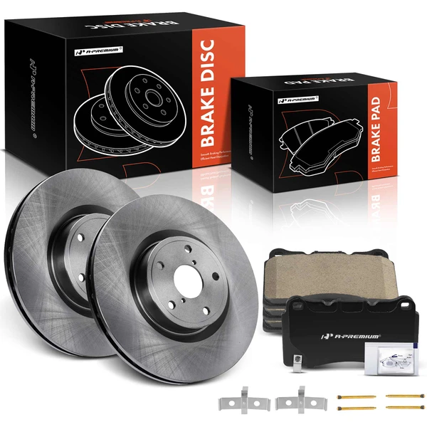 2013-2017 Subaru WRX STI Disc Brake Rotors and Ceramic Pads Kit, 6 Pcs, Front Driver & Passenger, A-Premium, APBRPR1405