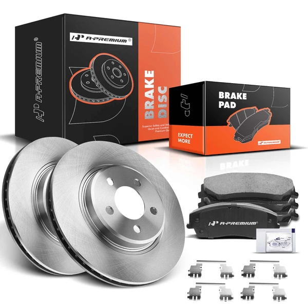 2009-2011 2013-2014 2018 2020-2021 Dodge Challenger Disc Brake Rotors and Ceramic Pads Kit, 6 Pcs, Front Driver & Passenger, A-Premium, APBRPR136