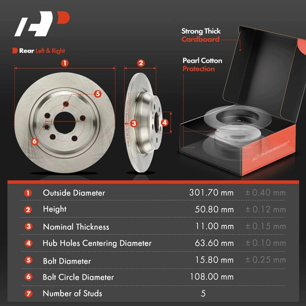 Disc Brake Rotors and Ceramic Pads Kit, 6 Pcs, Rear Driver & Passenger, A-Premium, APBRPR1410