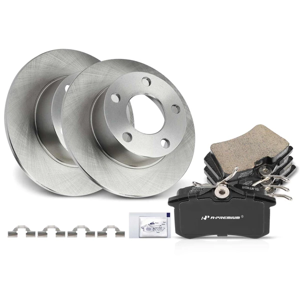 1998-2003 Audi A6 Disc Brake Rotors and Ceramic Pads Kit, 6 Pcs, Rear Driver & Passenger, A-Premium, APBRPR1205