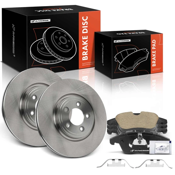 2006-2008 Jaguar S-Type Disc Brake Rotors and Ceramic Pads Kit, 6 Pcs, Front Driver & Passenger, A-Premium, APBRPR1411