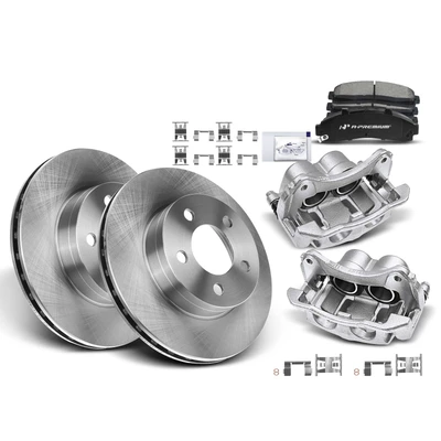8 Pcs Front Disc Brake Rotor & Pads + Brake Caliper