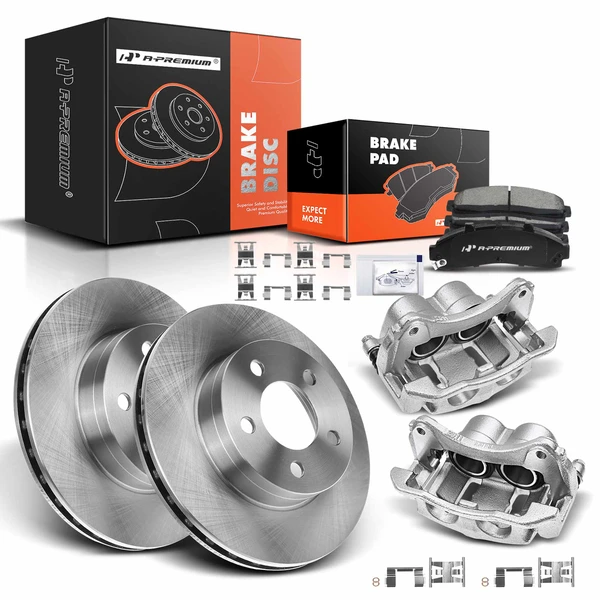 Disc Brake Rotors and Ceramic Pads Kit with Calipers, 8 Pcs, Front Driver & Passenger, A-Premium, APBRPR598
