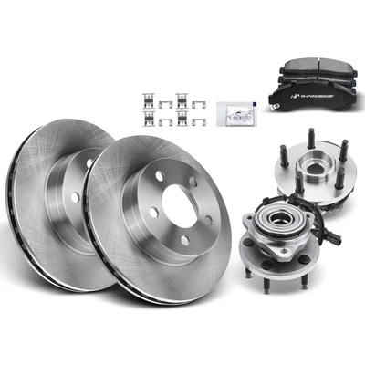 8 Pcs Front Disc Brake Rotor & Pads + Hub Bearing