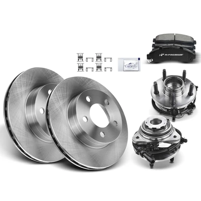 8 Pcs Front Disc Brake Rotor & Pads + Hub Bearing