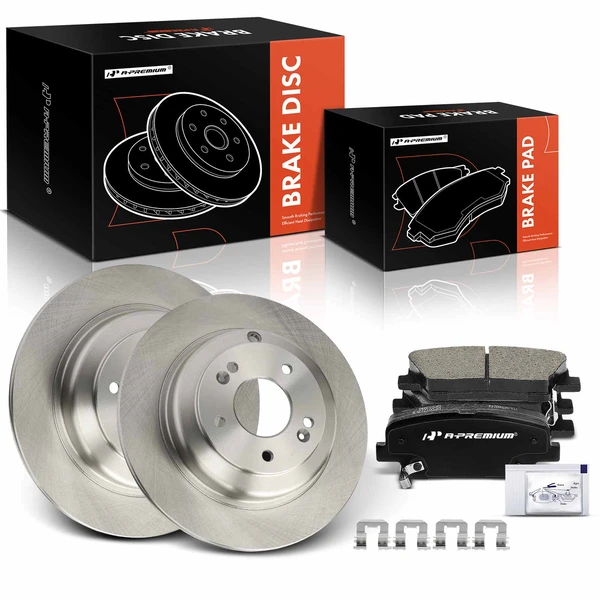 Disc Brake Rotors and Ceramic Pads Kit, 6 Pcs, Rear Driver & Passenger, A-Premium, APBRPR1433