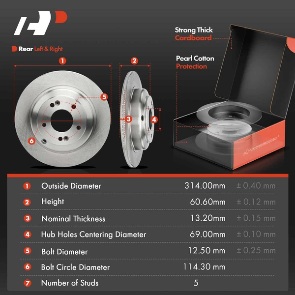 Disc Brake Rotors and Ceramic Pads Kit, 6 Pcs, Rear Driver & Passenger, A-Premium, APBRPR1433