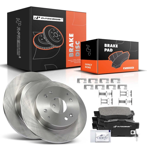 1991-1997 Honda Accord Disc Brake Rotors and Ceramic Pads Kit, 6 Pcs, Rear Driver & Passenger, A-Premium, APBRPR832