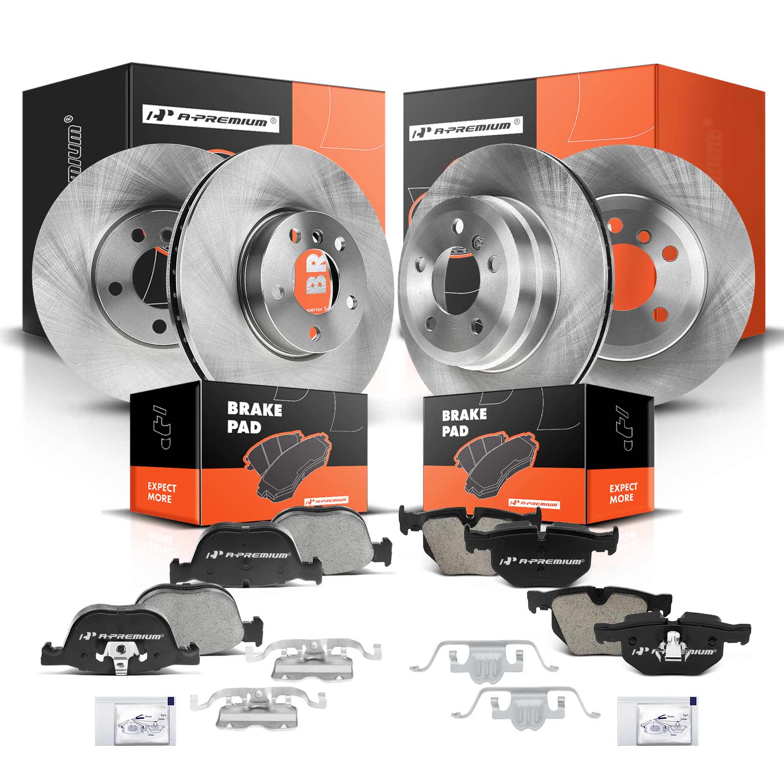 2012 BMW X6 Disc Brake Rotors and Ceramic Pads Kit, 12 Pcs, Front & Rear, A-Premium, APBRPR143