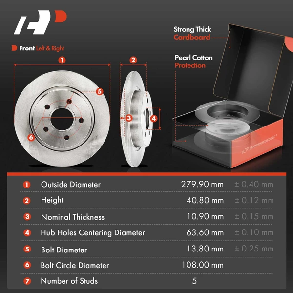Disc Brake Rotors and Ceramic Pads Kit, 6 Pcs, Rear Driver & Passenger, A-Premium, APBRPR1436