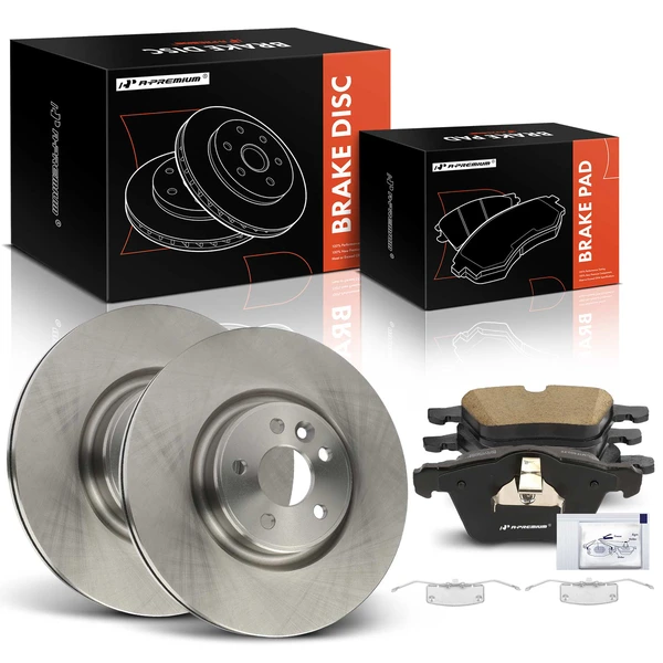 2007-2016 Volvo S80 Disc Brake Rotors and Ceramic Pads Kit, 6 Pcs, Front Driver & Passenger, A-Premium, APBRPR1446