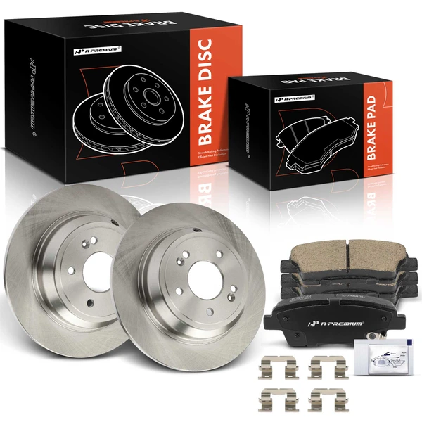 2010-2016 Hyundai Genesis Disc Brake Rotors and Ceramic Pads Kit, 6 Pcs, Rear Driver & Passenger, A-Premium, APBRPR1448